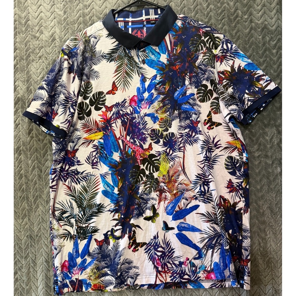 Au Noir Polo Shirt 2XL Multicolor Excellent Tropical Jungle Print (2132)